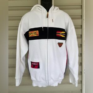 Icewear Full Zip Adult Size Large White Hoodie Sweater Spellout Logo Patches Y2K